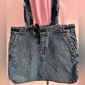 Handmade Upcycled Women’s Shoulder Bag/Tote, Faded Blue Denim, Lined